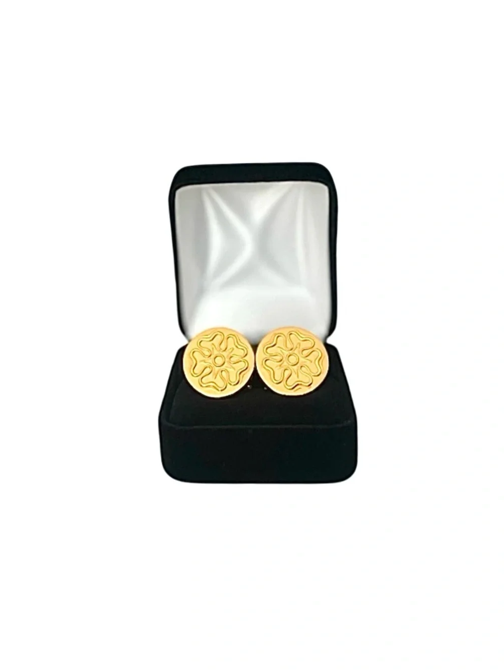 Men’s Cuff Links Gold Tone | Round Engraved Classic Design | T-Bar Fastening